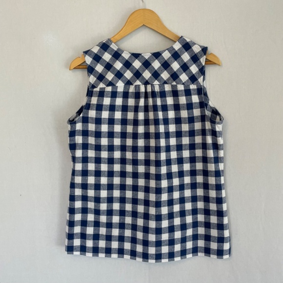 Talbots Linen Cotton Blue/White Gingham Check Sleeveless V-neck Top Size Large - Picture 3 of 6